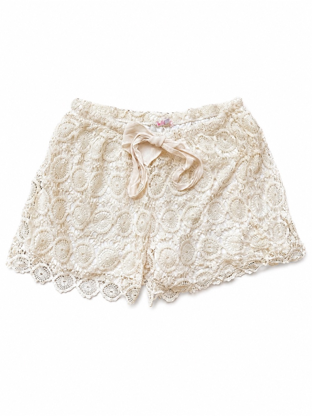 Free 2 Luv Women’s Lace Crochet Shorts Size 2X Ivory Boho Elastic Waist